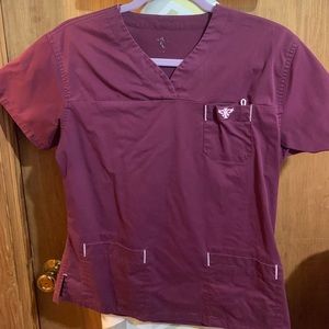 Med Couture marroon/light pink accent scrubs